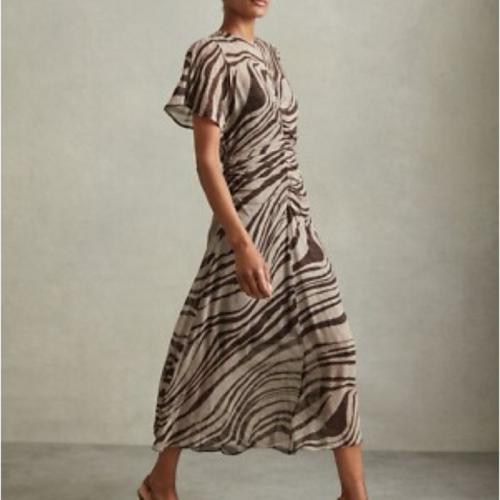REISS Tabitha Animal Printed Midi Dress Brown/Cream
